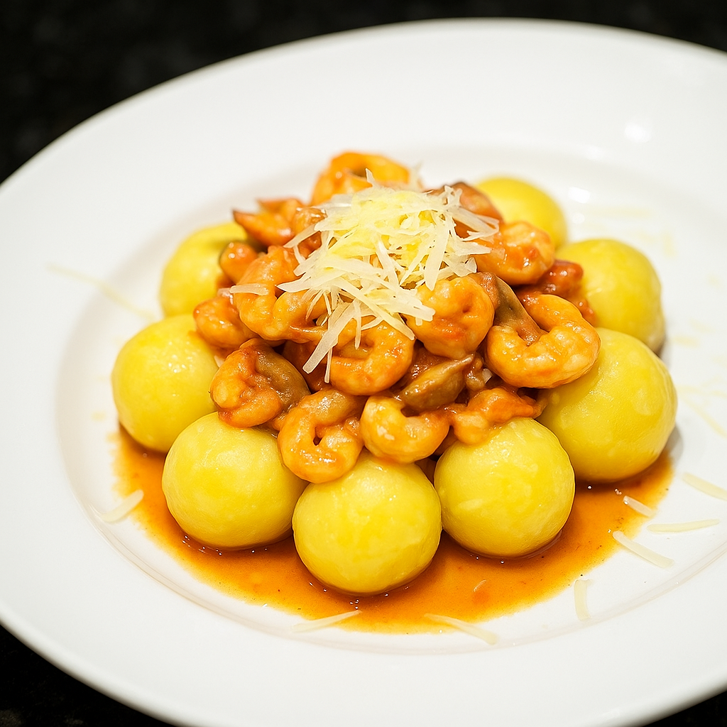 Nhoque recheado de Camarão